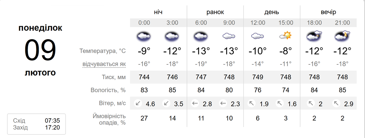 Погода у Нетішині та в області на 9 лютого